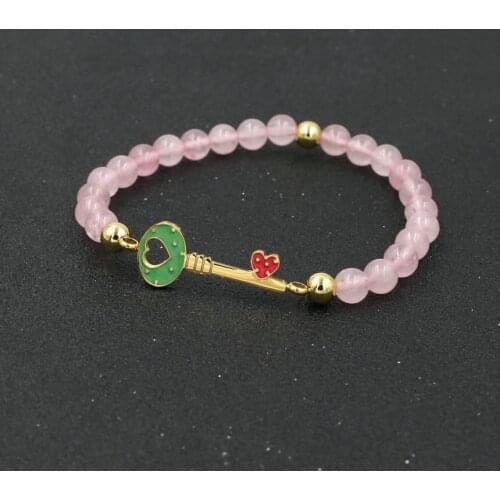 Newest Natural Stone Beads Bracelet For Women Love Heart Key Stainless Steel Bracelets For Girls Kids Couples Jewelry Pulseira