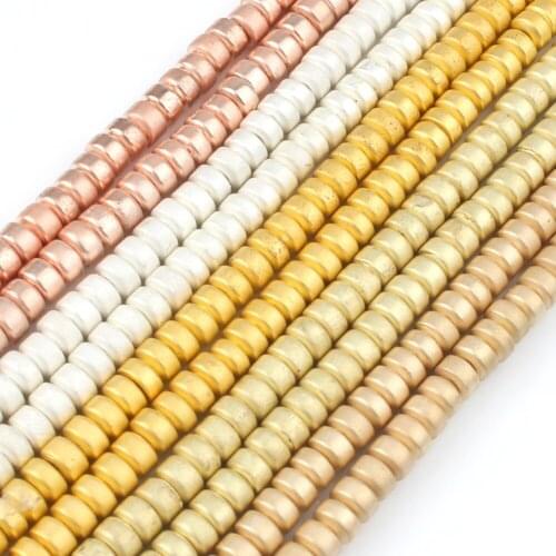 Natural Hematite Stone Beads Matte Gold Plated Crafts 3X2mm Flat round Disc Loose Spacer Beads for Jewelry Making DIY Bracelet