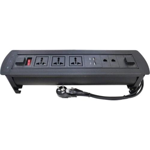 All Black Multifunction Electric Automatic Flipping Socket With 3 Universal Plug Power+2 USB Charging+2 RJ45 Network+Switch