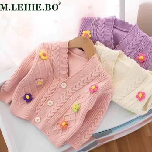 New Baby Toddler Infant Girls Clothes Cute Flowers Knitted Cardigan Jacket Warm Coat Outerwear Jacket Kids Cute Coat Clothes 1-6