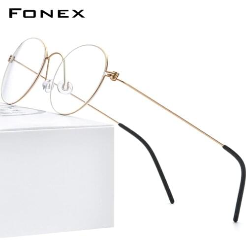 FONEX B Titanium Myopia Optical Eyeglasses Frame Men Prescription Korean Round Eye Glasses for Women Screwless Eyewear 7510