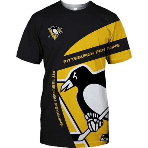 Summer Casual Tops Pittsburgh Mens fashion black yellow stitching cute animal print Penguins T-shirts