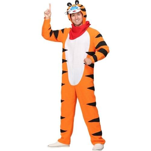 Halloween Tiger Suit For Adult Men Animal Onesies Winter Warm Flannel Sleepwear Hooded Anime Cosplay Costume Party Cute Fantasy