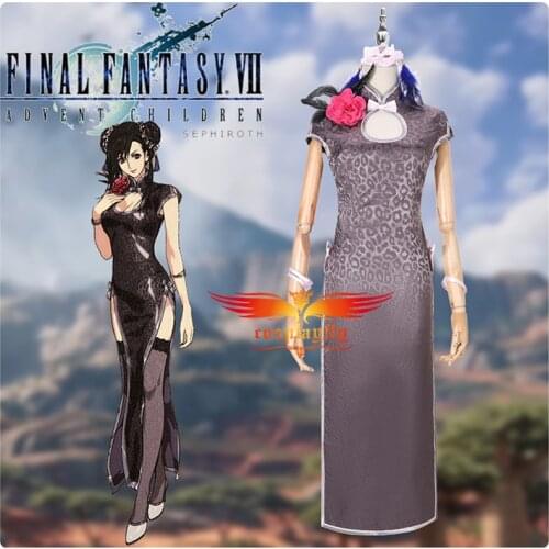 Game Final Fantasy VII Remake Tifa Cosplay Costume Sexy High Slit Cheongsam Women Outfit Girl Chinese Sleeveless Dress Accessory