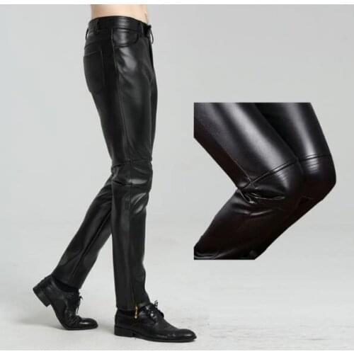 Leather Pants Skinny Faux Leather Pants For Men Slim Fit Joggers PU leather Motorcycle Biker Tights Trousers