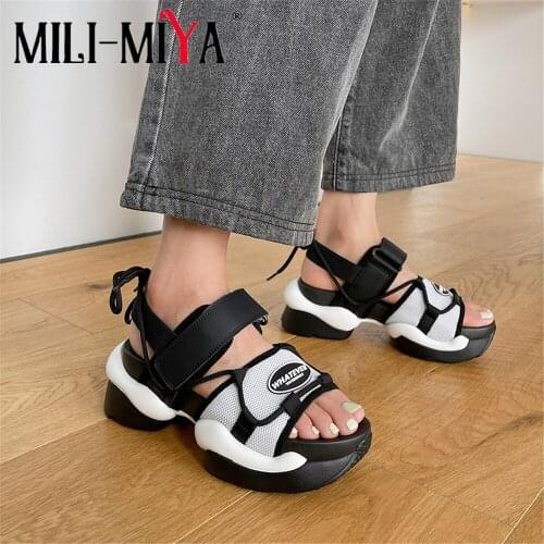 MILI-MIYA New Summer Womens Sandals Chunky Bottom High Heels Sneakers Lace Up Velcro Patchwork Casual Shoes Large Size 34-42