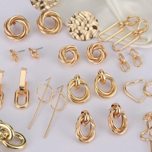 Fashion Vintage Earrings For Women Geometric Big Gold Dangle Drop Earrings 2021 Trend Metal Hanging Female Statement Jewelry