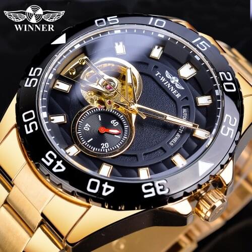 Winner 2020 Design Golden Half Skeleton Relogio Steel Mens Business Mechanical Watch Luxury Top Brand Automatic Male Hour Clock
