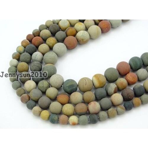 Natural Matte Polychrome Ja-sper Gem Stone Round Spacer Beads 15.5'' 6mm 8mm 10mm for Jewelry Making Crafts 5 Strands/Pack