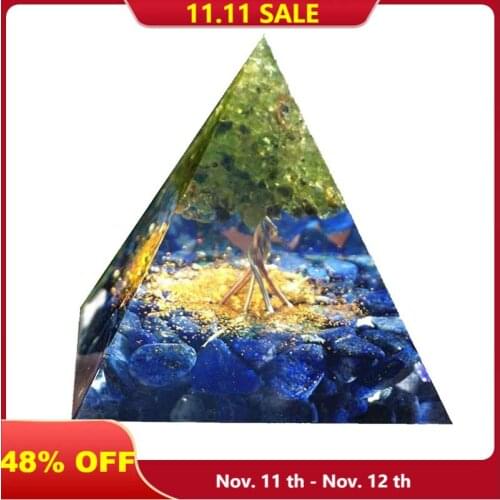 Tree Of Life Orgone Pyramid Handmad Amethyst Peridot Healing Crystal Energy Generator Orgone Pyramid EMF Protect Meditation Tool