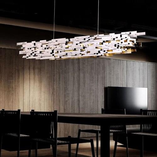 Postmodern Luxury LED Chandelier Dining Room Island Chrome Long Hanging Light Living Room Kitchen Office Bar Villa Pendant Lamp
