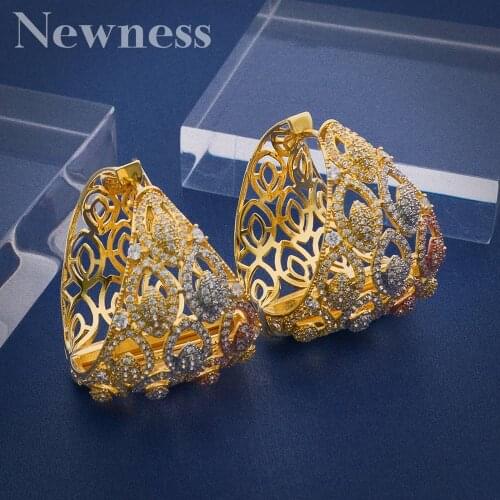 Newness Luxury Geometric Circle Hoop Earrings For Women Accessories Full Cubic Zirconia Earrings Jewelry