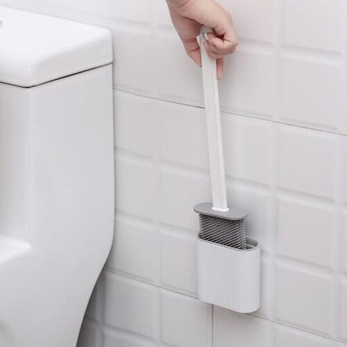 Silicone Toilet Brush Flat Head Creative Comfortable Soft Brushes Quick-drying Stand Durable Cleaning Bathroom Home Accessories