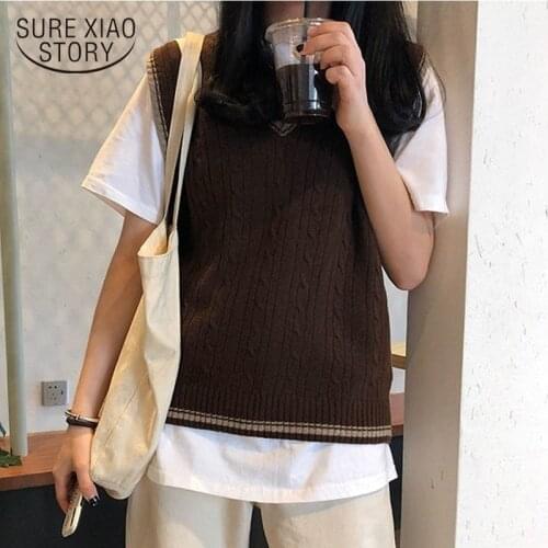 V-neck Sweater 2021 Autumn and Winter Vest Sweater Korean Style Solid Sleeveless Pullover Women All-match Fashion Clothing 10971