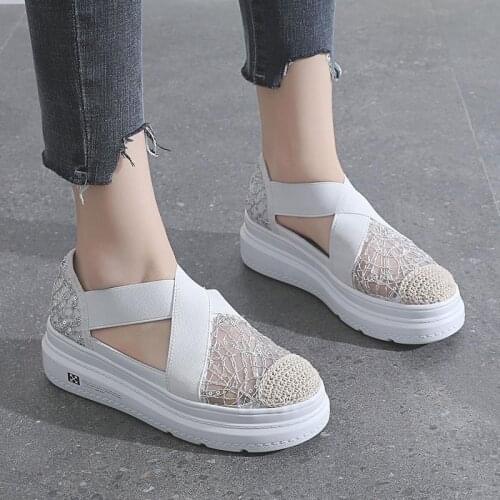 Fisherman Shoes Female Summer 2021 Soft and Soft Thick-soled Lace Cross Breathable Loafers Ladies Flat Shoes Vulcanized Shoes