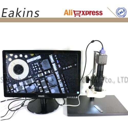USB VGA Outputs CCD CMOS Industry Microscope Camera+180X C-Mount Lens+56 LED Ring Light+Big Stand Holder For Bga IC Phone Pcb