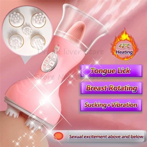 Double Tongue Licking Vibrator Rotating Nipple Sucker Clitoris Stimulation Breast Enlargement Pump Sex Toy For Women Sex Product