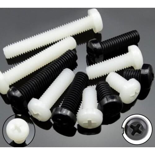 50pcs M2 M2.5 M3 M4 M5 M6 M8 Black White Nylon Pan Head Phillips Plastic Metric Thread round pan Head Screw