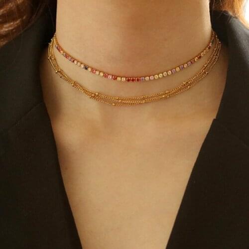 High Quality Superb Colorful Zircon Luxury Necklace Bracelet Female Korean Designer Ins Fashion Retro Color Jewelry New Product