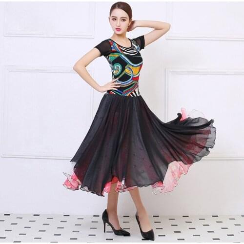 High quality women Competition Training modern dance costumes Waltz dancing skirt short sleeve ballroom dance dress