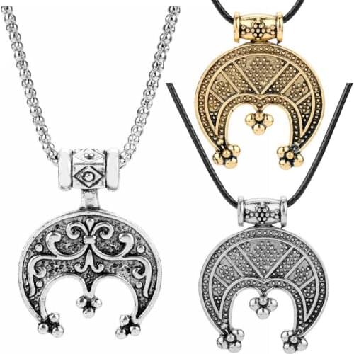 Viking age Jewelry Necklace Amulet Crescent Pendants Necklaces for Men Women goth Style Accessories Leather Rope Necklace