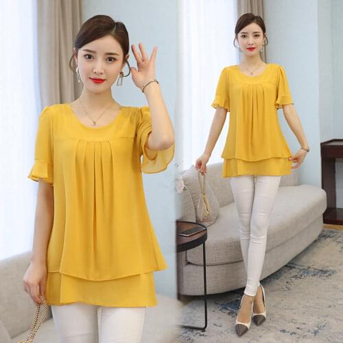 Chiffon Blouse Plus Size 5XL Women Short sleeve Beautiful Self-cultivati Shirt blouse Show thin 2021 Summer obesity Mid-length