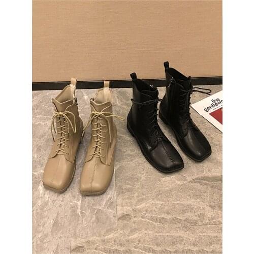 Womens shoes motorcycle boots 2020 new retro side zipper lace up thick heel fashion casual short boots