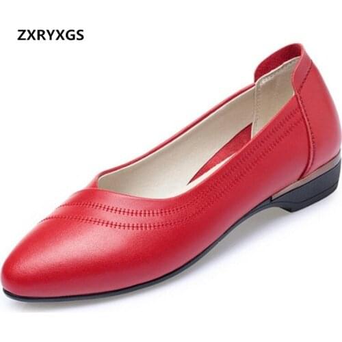 2020 New Autumn Top Soft Cowhide Leather Shoes Woman Shallow Mouth Elegant Comfort Flat Shoes Fashion Casual Shoes Large Size 43