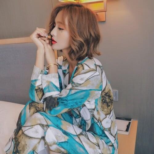 Autumn New Women Long-sleeved Pajama Set Comfortable Plus Size Pajamas Viscose Printing V-Neck Sleepwear Plus Size Home Clothes