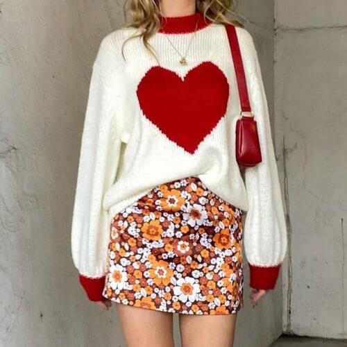 SEASONS Cute Kawaii Knitted Sweater Autumn Casual Heart Print Jumpers Pullovers Korean Fashion Long Sleeve Top Winter ASNSW83540