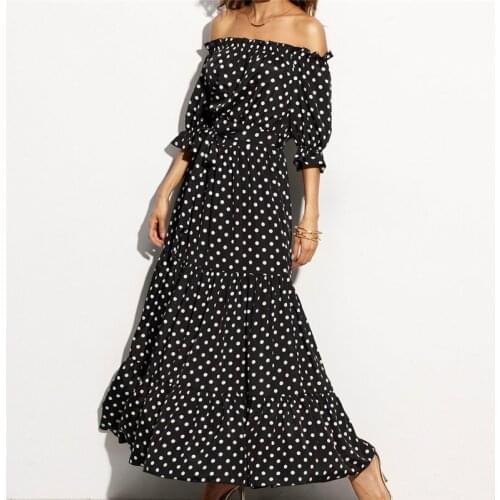 Women Backless Polka Dot Sexy Bohemian Beach Dresses Summer Runway Long Maxi Dress Ladies Off Shoulder Spring Vestido