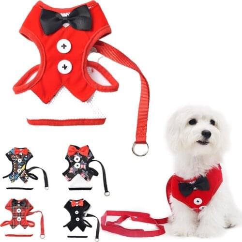 Cat Dog Harness Vest with Leash Bowtie Adjustable Suit Tuxedo Cute Bowknot Cat Harness Small for Cats Kitten Puppy