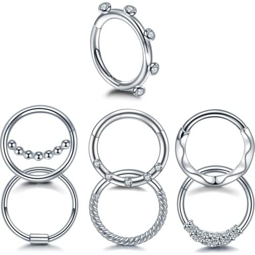 1PC Steel Ear Septum Clicker Gem Tragus Cartilage Labret Piercing Segment Nose Hoop Piercing Daith Helix Rook Piercing Jewelry