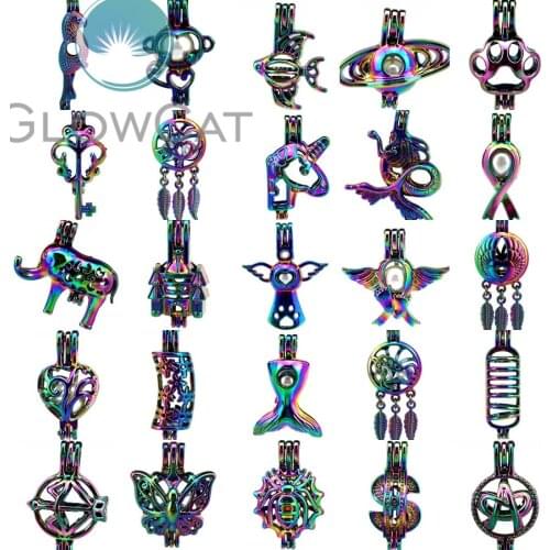 1X Rainbow Beads Cage Unicorn Mermaid Whale Tail Castle Angel Dream Catcher Locket Perfume Diffuser Oyster Pearl Cage