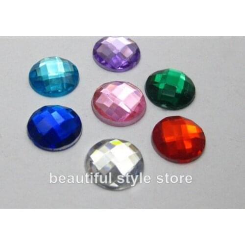 200pcs Mixed Color 10mm Sewing diy fashion Flatback Acrylic Faceted Round Button Sew on beads accessories