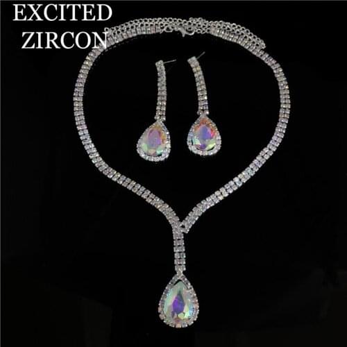 2020 Crystal Tennis African Jewelry Set Earring Wedding Jewelry Necklace Bridesmaid Water Drop Rhinestone Jewelry Sets For Women