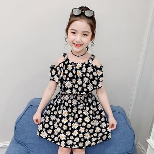 2021 Summer Dress Girl Beach Off Shoulder Child Dress Long Floral Kids Dress Teenage Girls Childrens Clothing 4-12 Years Old