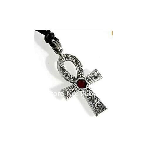 30pcs a lot antique silver plated religious ankh cross with colorful crystal pendant necklace jewelry