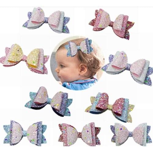 36pc/lot 3.5inch Newborn Glow in Dark Hair bow Hairpins,Glitter Bows Bowknot Glitter Hair Bows Hairclip Girls Hair Accessories