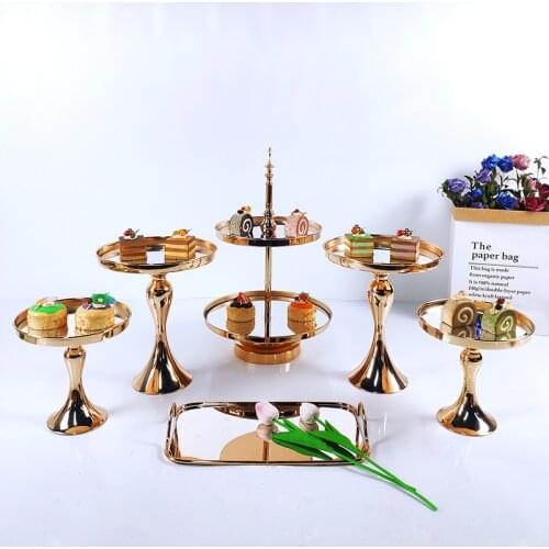 4-7 Pcs Gold Electroplate Cake Stand Set Mirror Metal Cupcake Display Wedding Birthday Party Dessert Plate Rack