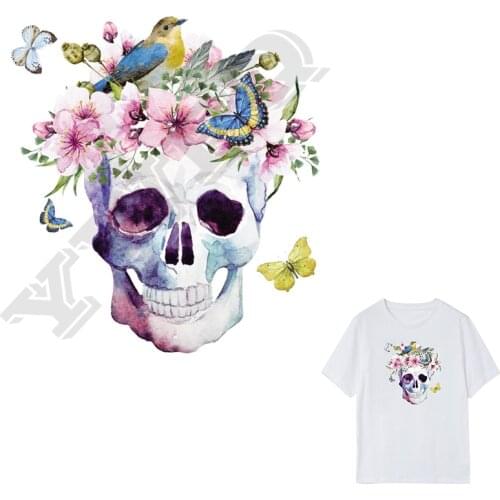 Smile Skull Patches Flower Butterfly Decor Appliques Ironing Stickers DIY Apparel Accessory Stripe Washable Heat Transfer