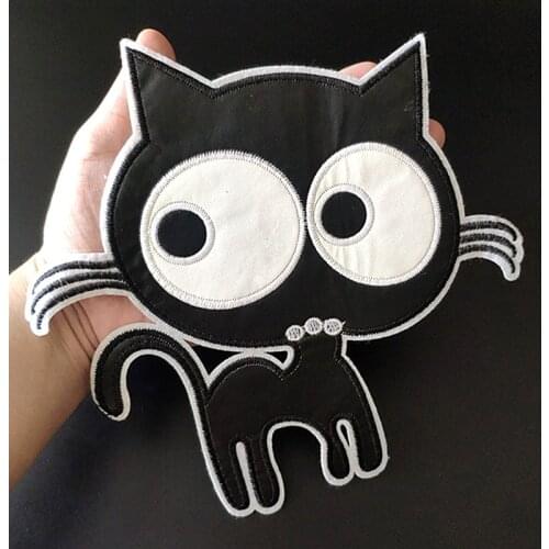 Large Cat PU Patches For Clothing Appliqued 23CM Biker Badge Embroidery Animal Patch Clothes Stickers Strange things Christmas