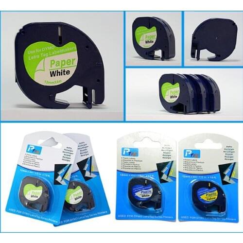 Free shipping 10pcs LT label tape 91200 compatible 12mm*4m DYMO LetraTag Tape Label black on white DYMO label printer