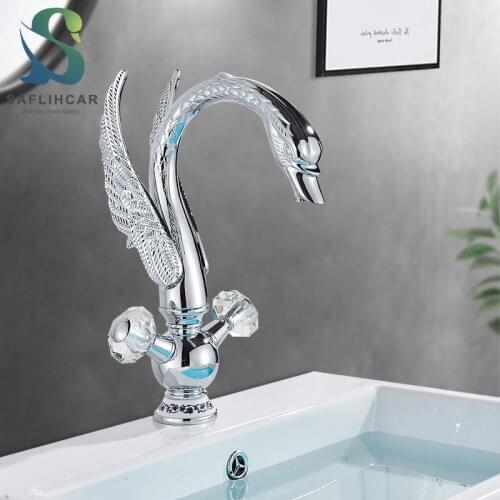 Chrome Classic Luxury Bathroom Basin Faucet Swan Shape Basin Faucet Hot and Cold Faucet Deck Installation Mixer Tap