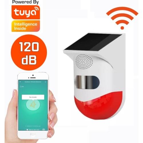 Tuya WiFi Solar Infrared Detector Outdoor Garden Waterproof PIR Sensor Built-in rechargeable battery Built-in buzzer 120dB Siren