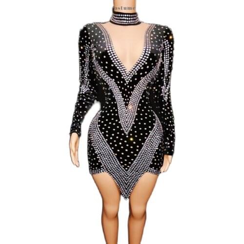 Sparkly Latin dance dress black Celebrate dress evening party club outfit sexy women dresses