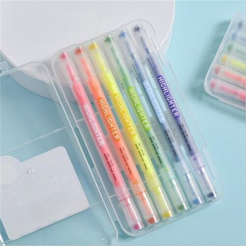 KAYC 6 pcs Dual Head Fluorescent Highlighter Marker Set Stamp Highlighter Textmarker Pen School Office Supplies as Gift