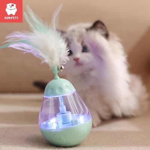 KIMPETS Funny Cat Stick Feather Tenses Pet Electric Automatic Rotating Food Leakage Ball Tumbler Led Light Funny Cat Toy