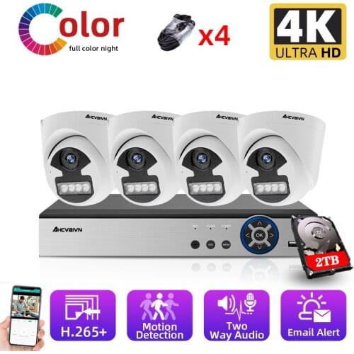 4CH 4K POE NVR Kit Outdoor Bullet Camera System 8MP Colorful Night Two way Audio IP Camera CCTV Video Security Surveillance Kit