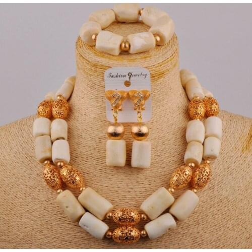 Fashion Wedding Jewelry Nigeria Wedding White Coral Bead Necklace African Bride Wedding Dress Decoration Jewelry Set AU-288